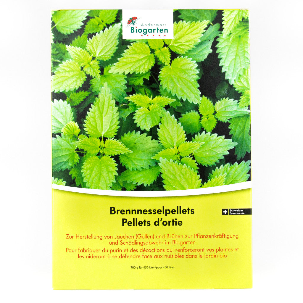 Produktbild "Brennnesselpellets" zum Ansetzen von Brühen oder Jauchen, stärkt die Pflanzen