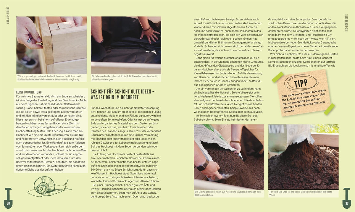 Ackerhelden-Buch, Tipps für Stadtgärtner Bio-Hochbeet Schritt für Schritt, Beispielseite