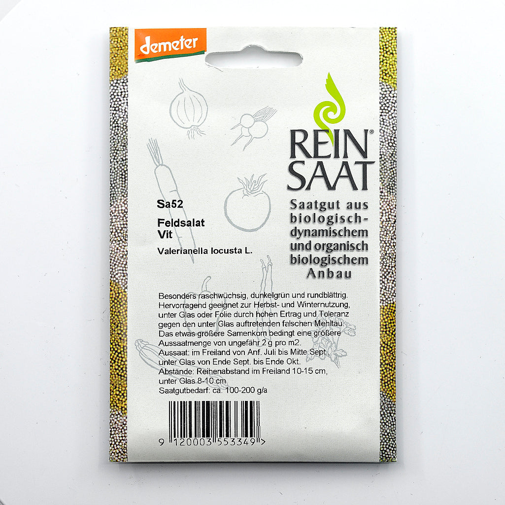 Portionstüte Feldsalat 'Vit' mit dunkelgrünen Blättern, Aussaat August/September