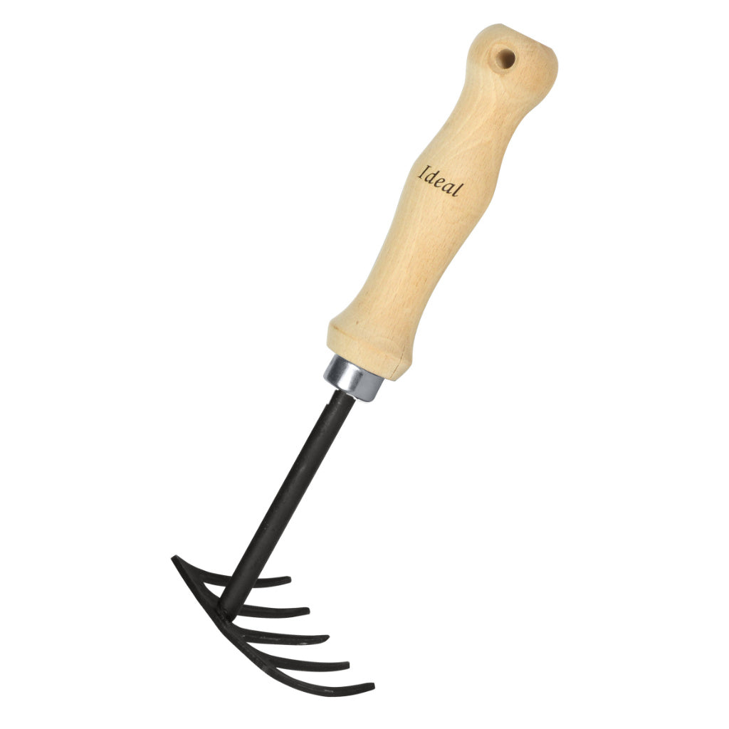 Handrechen mit fünf Zinken zum Lockern des Bodens in Hochbeet, Balkonkasten, Garten