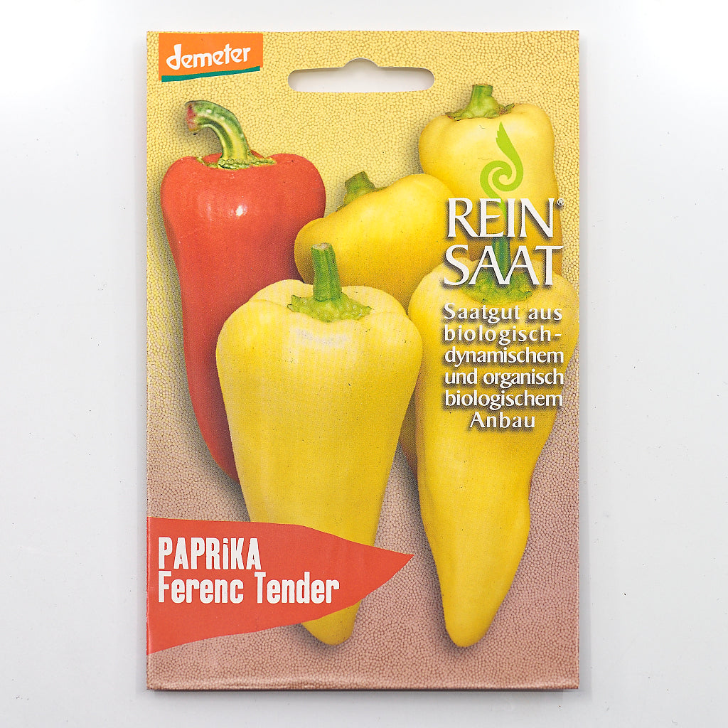 Portionstüte Bio-Saatgut von Freilandpaprika 'Ferenc Tender' mit spitzen süßen Früchten