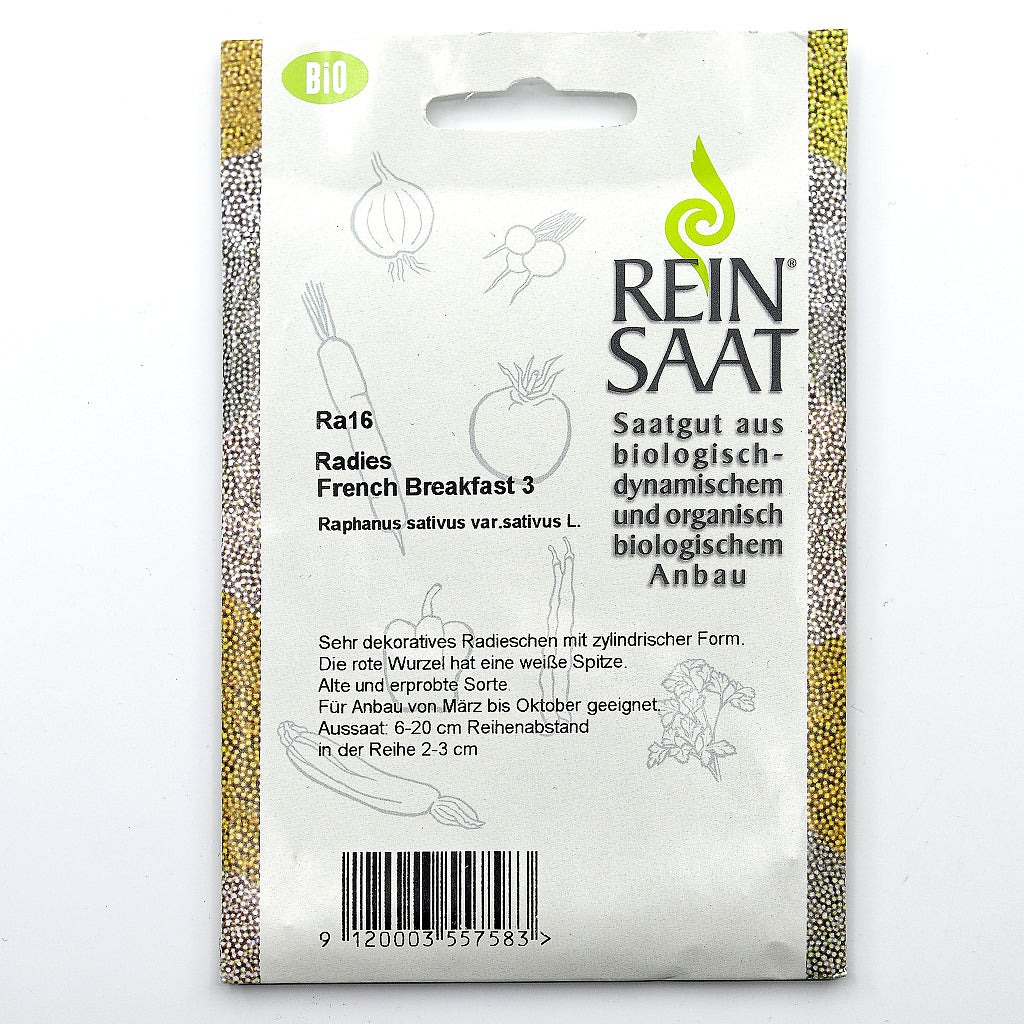 Portionstüte, samenfestes Bio-Saatgut von Radies 'French Breakfast 3'