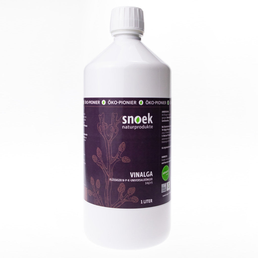 Produktbild, pflanzlicher "Vinalga Universaldünger" aus Flüssigalgen, 1 Liter