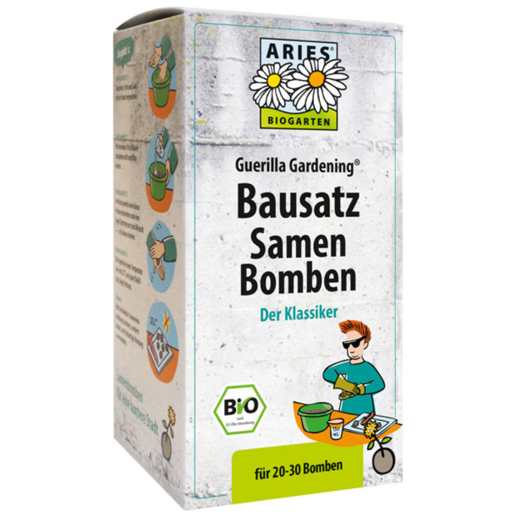 Bio-Samenbomben Bausatz mit Bio-Saatgut Blumenmischung. Dein Einstieg ins Guerilla Gardening